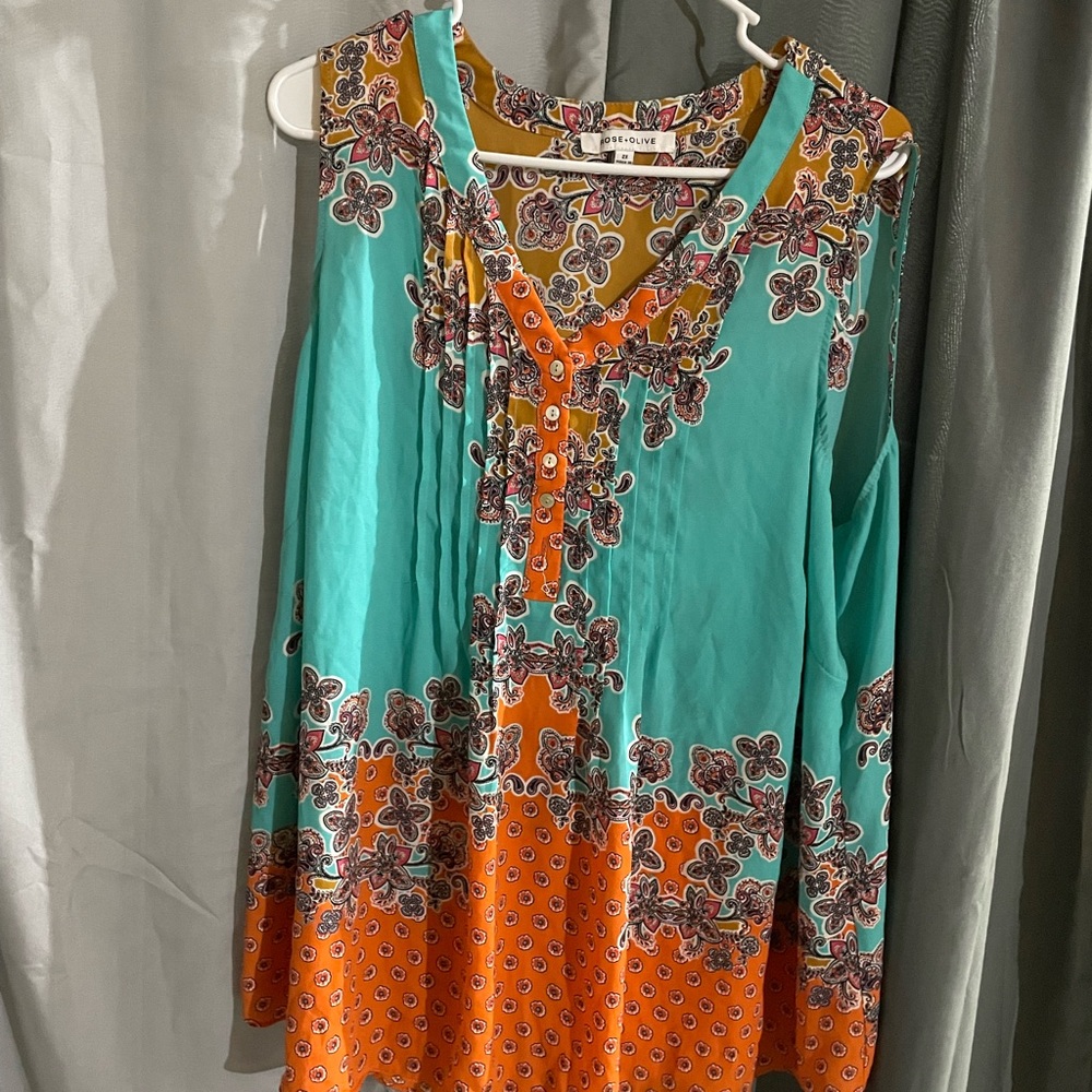 Rose & Olive Teal and Orange Floral Patchwork Tunic